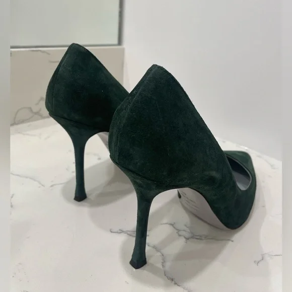 Sergio Rossi Dark Green Suede Pointed Toe Pumps Heels - Picture 4 of 16